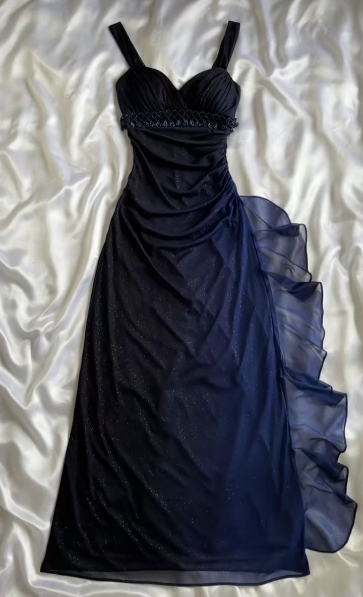 Charming A Line Spaghetti Strap Beaded Navy Blue Ombre Chiffon Party Dresses Formal Evening Dresses