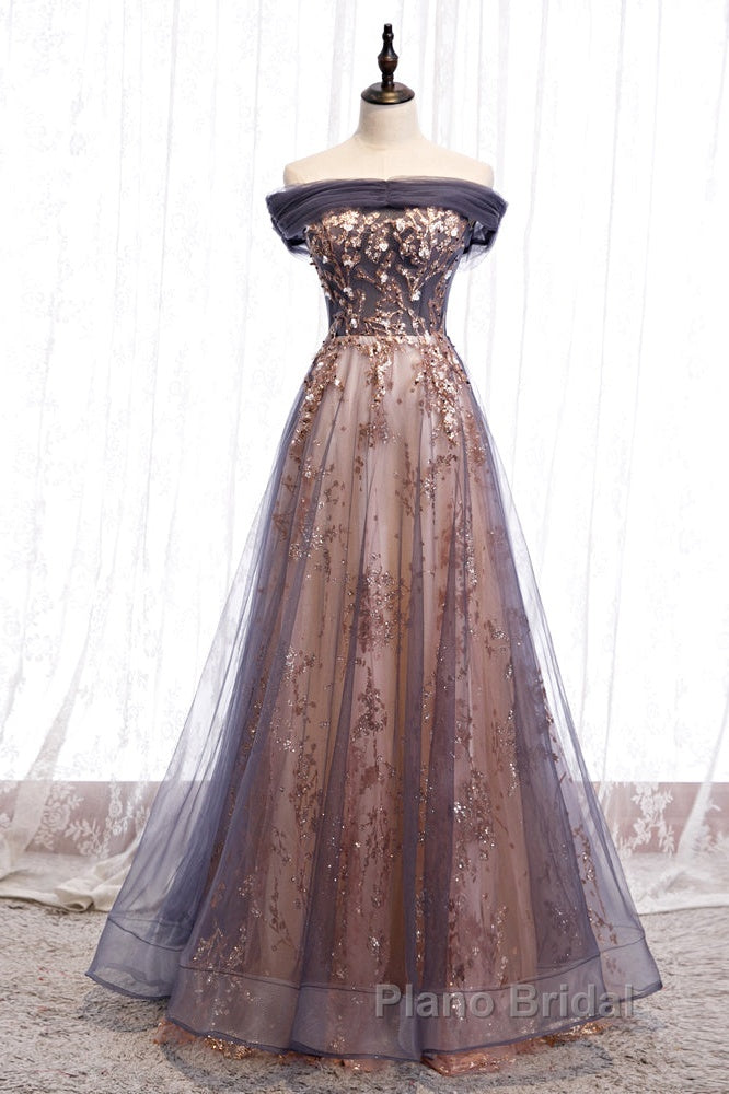 Charming A-Line Tulle Long Off Shoulder Party Dresses, Formal Prom Dresses Secondary image