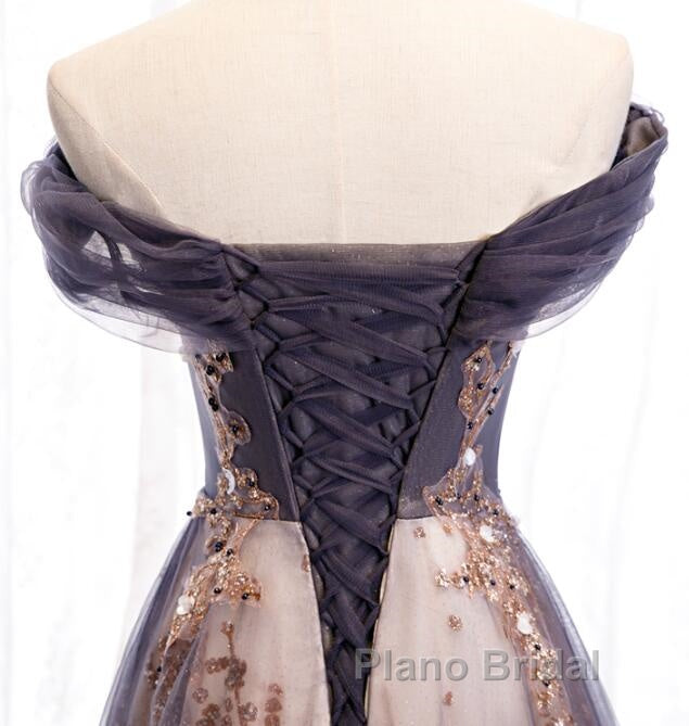 Charming A-Line Tulle Long Off Shoulder Party Dresses, Formal Prom Dresses