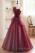 Charming And Elegant Wine Red Sleeveless Off Shoulder Ball Dresses, Wine Red A-Shaped Princess Strapless Butterfly Tie With Backless Strap And Ground Length Formal Prom Dresses