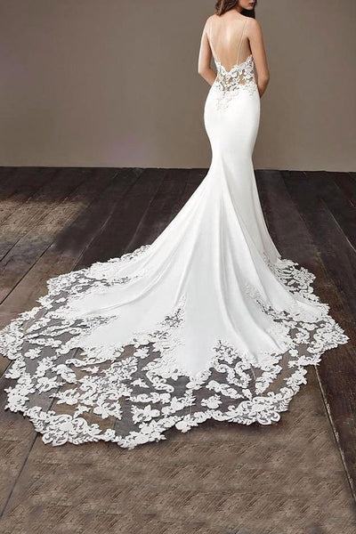 Charming Appliques Lace Mermaid Wedding Dresses With Straps, Sexy Sleeveless Formal Prom Gown Secondary image