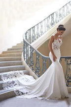 Charming Appliques Lace Mermaid Wedding Dresses With Straps, Sexy Sleeveless Formal Prom Gown