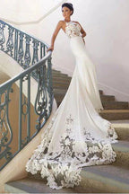 Charming Appliques Lace Mermaid Wedding Dresses With Straps, Sexy Sleeveless Formal Prom Gown