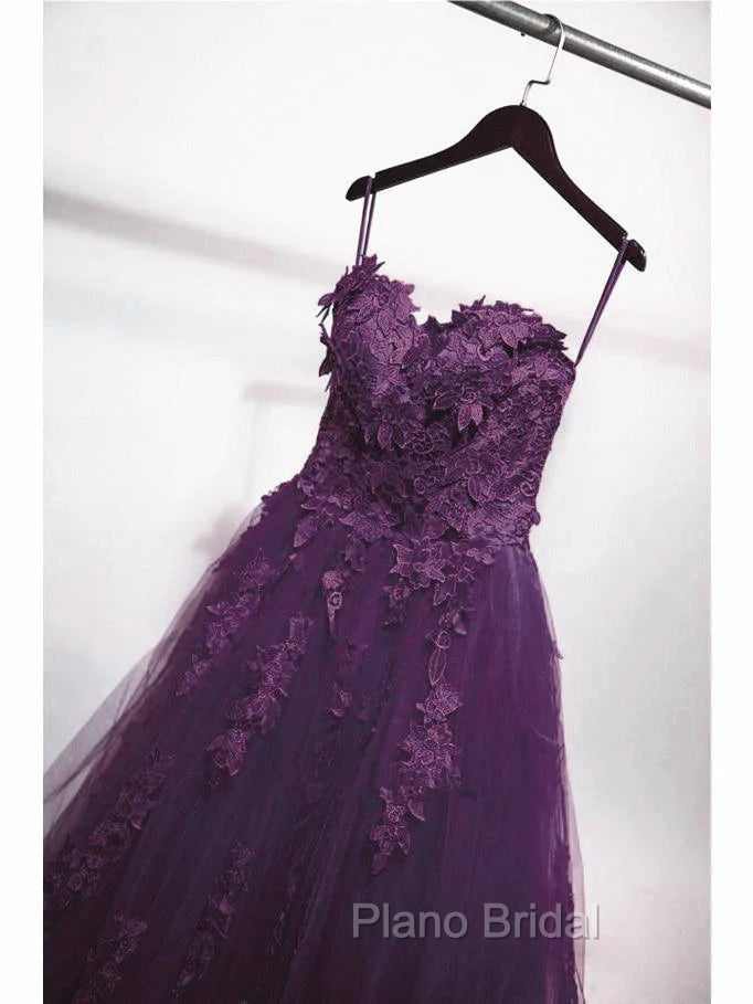 Charming Ball Gown Purple Tulle Sweetheart Lace Applique Formal Dresses, Purple Sweet 16 Dresses Secondary image