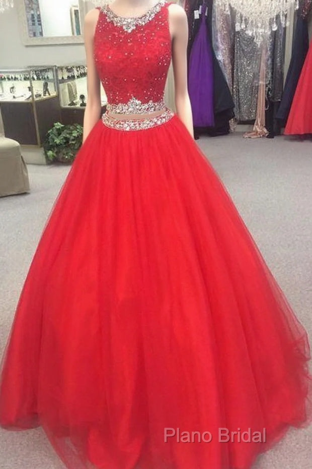 Charming Beaded Red Formal Prom Dresses, Long Formal Prom Dresses, Sexy Red Tulle Formal Dresses Main image