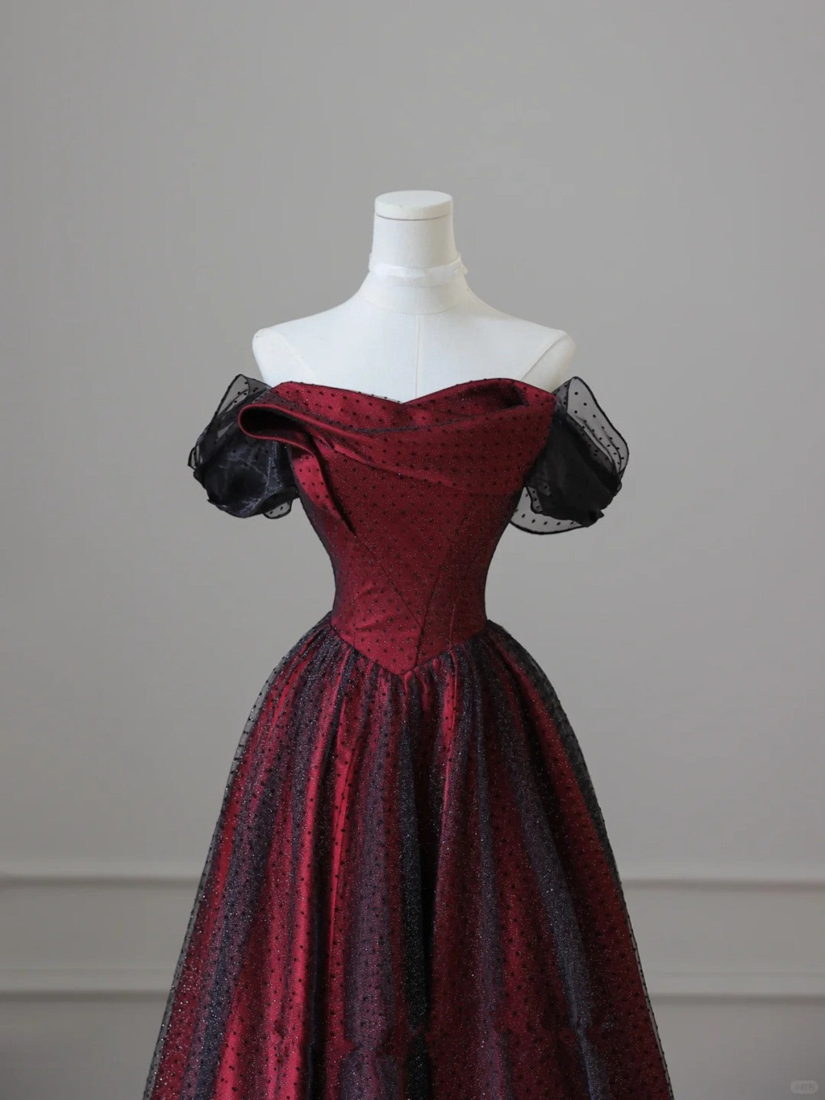 Charming Black And Red Off Shoulder A-Line Formal Prom Dresses, Long Party Dresses Secondary image