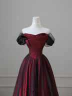 Charming Black And Red Off Shoulder A-Line Formal Prom Dresses, Long Party Dresses
