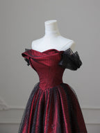 Charming Black And Red Off Shoulder A-Line Formal Prom Dresses, Long Party Dresses