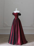 Charming Black And Red Off Shoulder A-Line Formal Prom Dresses, Long Party Dresses