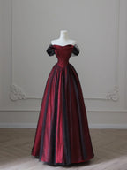 Charming Black And Red Off Shoulder A-Line Formal Prom Dresses, Long Party Dresses