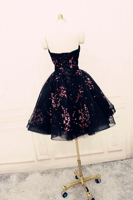 Charming Black Cute Floral Formal Dresses, Black Party Dresses, Homecoming Dresses Secondary image