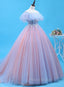 Charming Blue and Pink Tulle Off Shoulder Sweet 16 Dresses with Lace, Ball Gown Formal Dresses