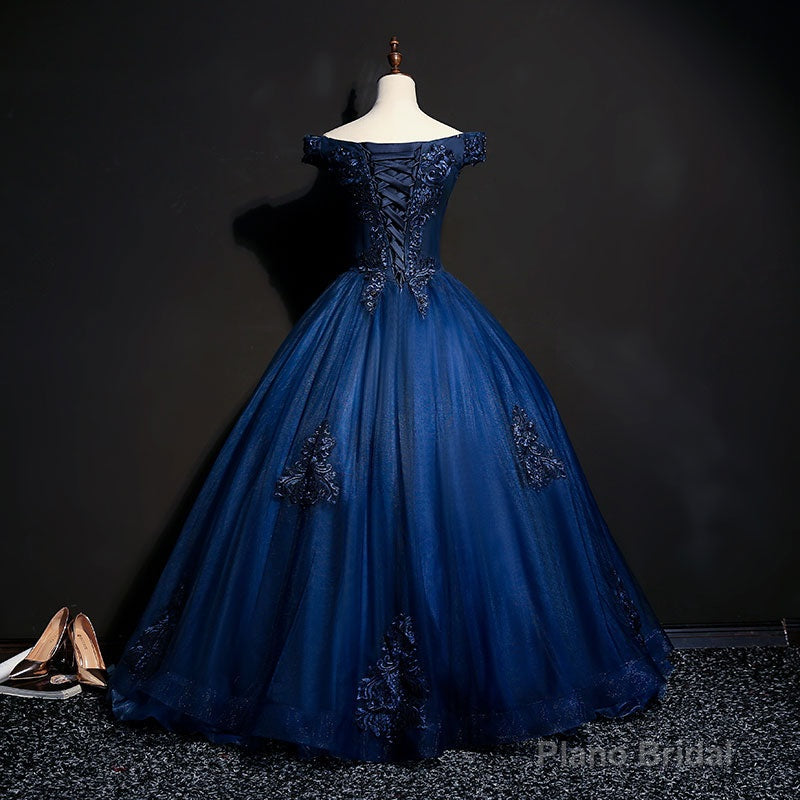 Charming Blue Off the Shoulder Long Sweet 16 Dress, Handmade Party Gown Main image