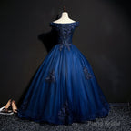 Charming Blue Off the Shoulder Long Sweet 16 Dress, Handmade Party Gown