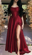 Charming Burgundy Side Slit Long Evening Dress, Sexy Prom Dresses
