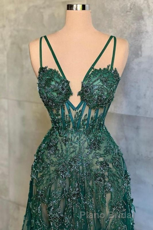 Charming Dark Green Tulle Long Evening Dresses Sweetheart Sleeveless Formal Prom Dresses Secondary image