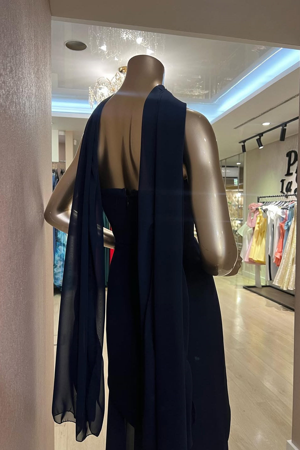 Charming Dark Navy Strapless Sleeveless Stain Prom Dresses Sheath Long On Sale Secondary image