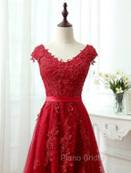 Charming Dark Red Lace A-line Long Formal Prom Dresses, Red Evening Gown