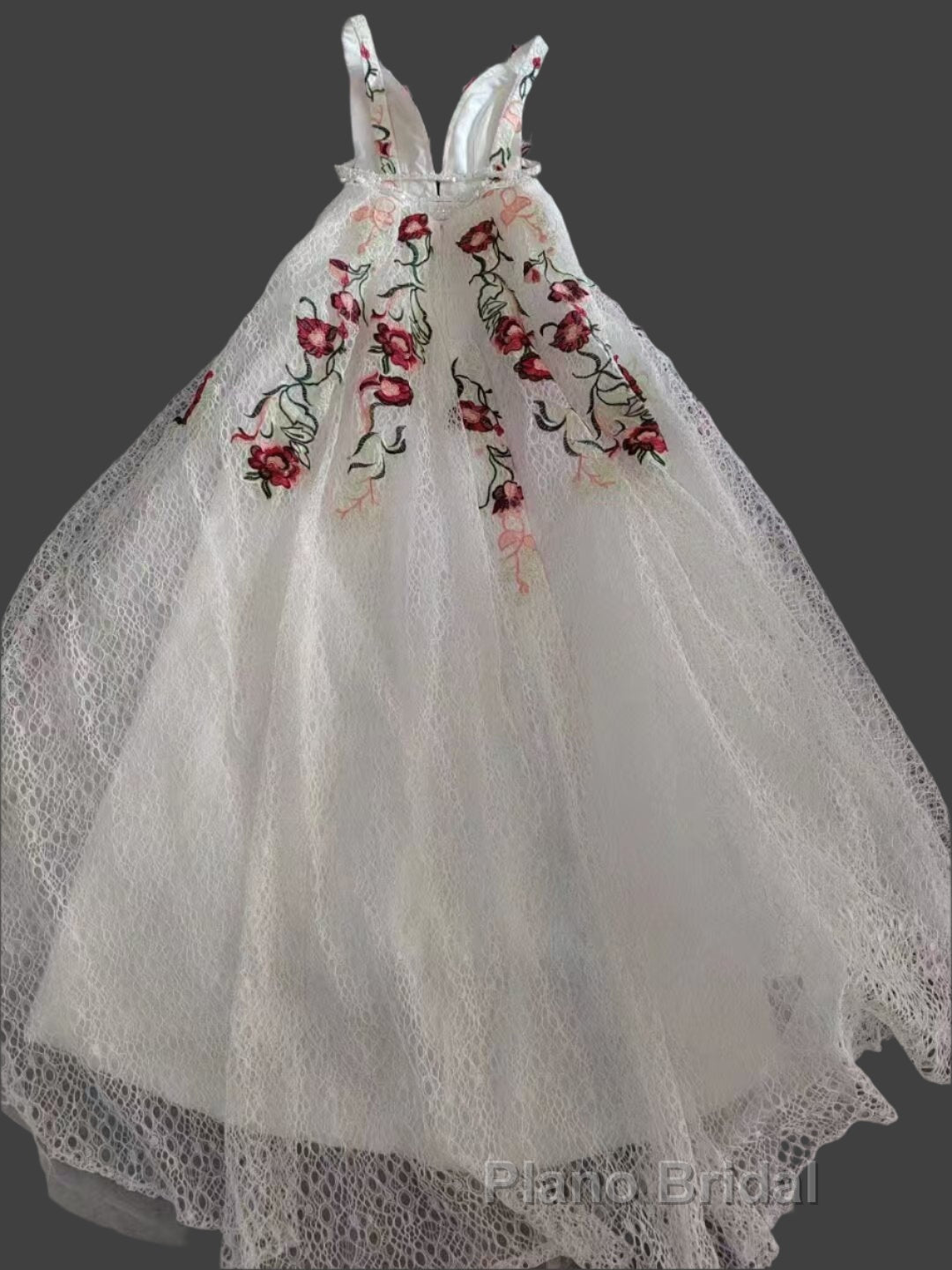 Charming Floral Embroidery Long Formal Prom Dresses V Neck A Line Party Dresses Secondary image