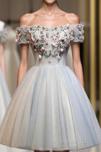 Charming Floral Short Tulle Formal Prom Dresses, Knee Length Party Dresses, Formal Dresses