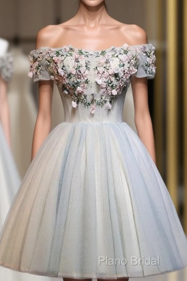 Charming Floral Short Tulle Formal Prom Dresses, Knee Length Party Dresses, Formal Dresses Main image