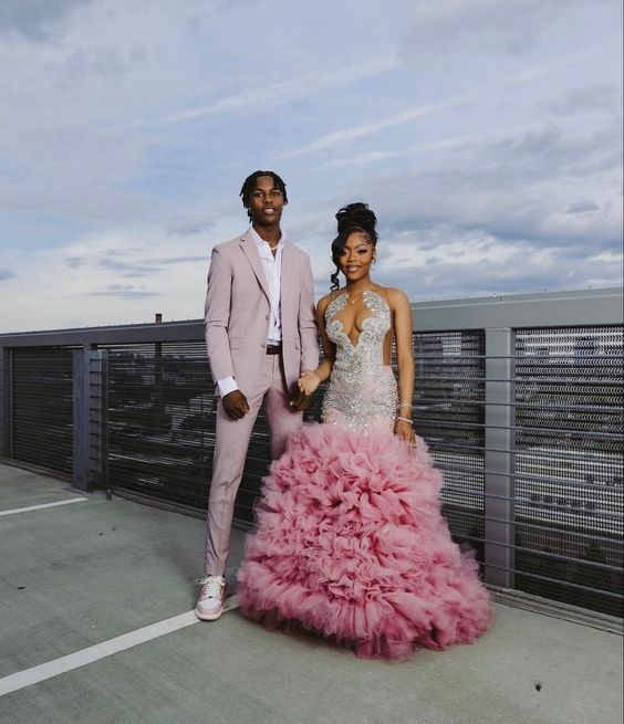 Beautiful Pink Beaded Mermaid Formal Prom Dresses Long Formal Evening Dresses
