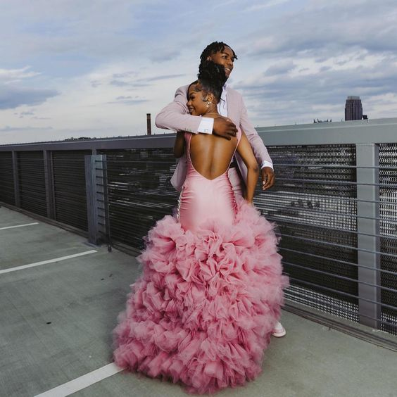 Beautiful Pink Beaded Mermaid Formal Prom Dresses Long Formal Evening Dresses