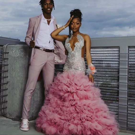 Beautiful Pink Beaded Mermaid Formal Prom Dresses Long Formal Evening Dresses