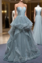 Charming Green Tulle Straps Layers Long Formal Dresses, Tulle Party Dresses Formal Prom Dresses