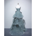 Charming Green Tulle Straps Layers Long Formal Dresses, Tulle Party Dresses Formal Prom Dresses