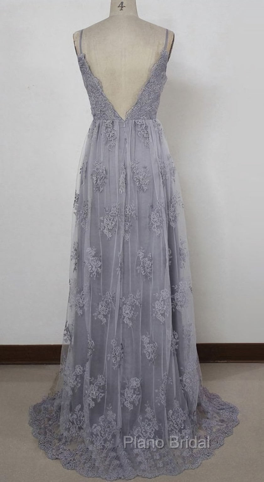 Charming Grey Lace Evening Party Dresses , High Quality Formal Gown Secondary image