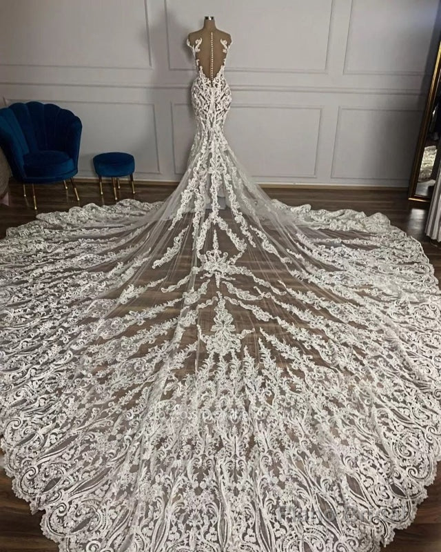 Charming Jewel Garden Sleeveless Mermaid Lace Wedding Dress with Appliques Secondary image