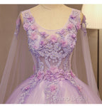 Charming Lavender Tulle Flowers Long Formal Prom Dresses, Sweet 16 Gowns