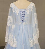 Charming Light Blue Tulle V-neckline Long Party Dresses, Formal Prom Dresses