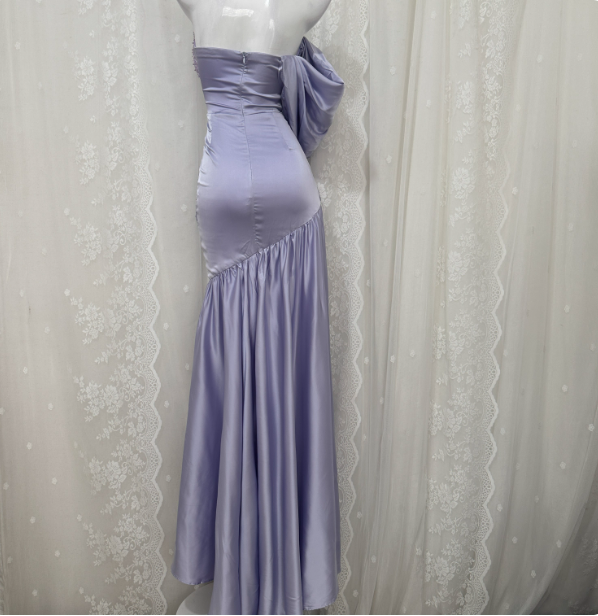 Charming Light Purple Mermaid Sweetheart Neck Pearl Sequin Satin Long Formal Prom Dresses