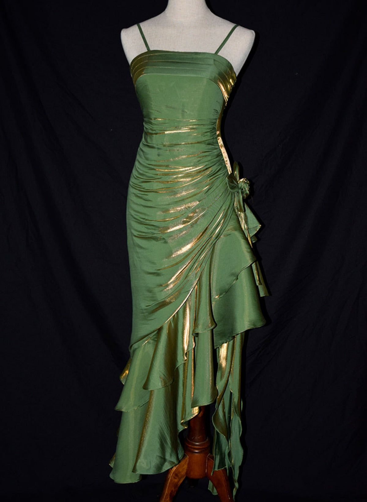 Charming Mermaid High Low Satin Straps Party Dresses, Lovely Style Formal Prom Dresses