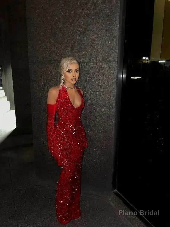 Charming Mermaid Red Sequins Prom Dress Main image