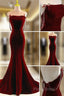 Charming Mermaid Wine Red Long Velvet Formal Dresses, Wine Red Long Party Dresses