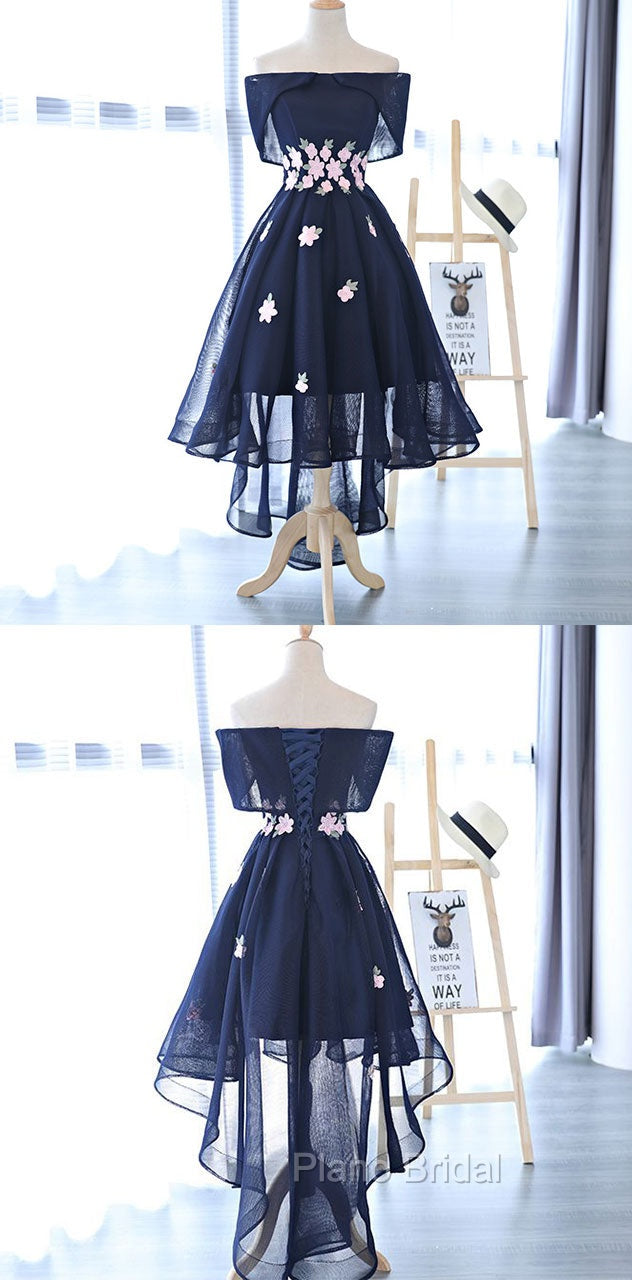 Charming Navy Blue Tulle Party Dresses with Flowers, Cute Formal Prom Dresses Secondary image
