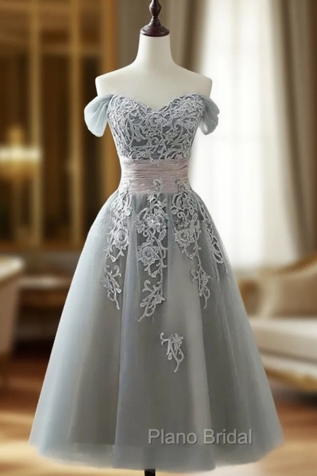 Charming Off-the-shoulder Homecoming Dresses, Short A-line Tulle Gray Party Dresses