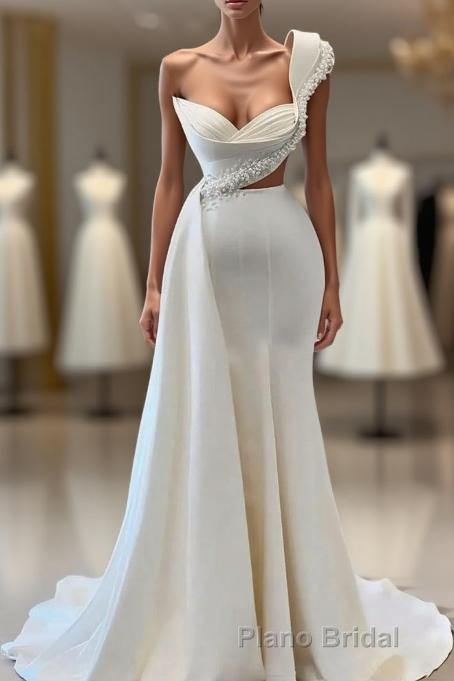 Charming One Shoulder Mermaid Sleeveless Asymmetrical Stretch Satin Formal Prom Dresses Main image