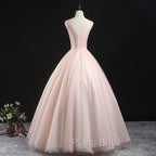 Charming Pink Flowers Ball Gown Long Sweet 16 Dresses, Pink Formal Prom Dresses