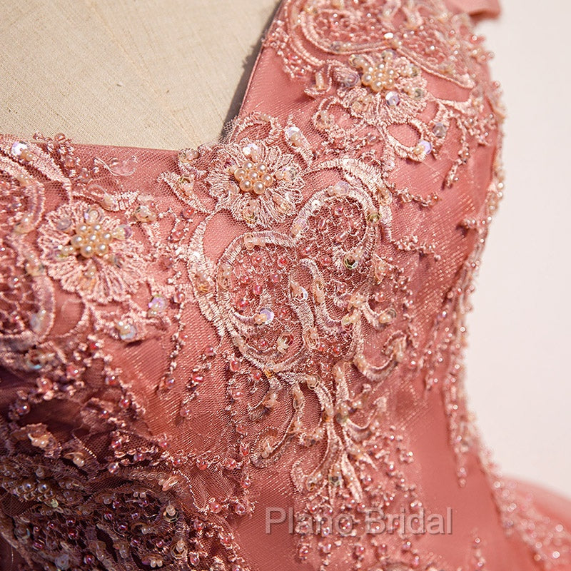 Charming Pink Off Shoulder Lace Applique Sweetheart Party Dresses, Pink Formal Prom Dresses