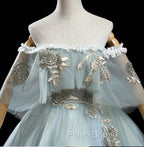 Charming Princess Light Green Tulle with Lace Flowers Formal Prom Dresses, Light Green Party Dresses