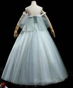Charming Princess Light Green Tulle with Lace Flowers Formal Prom Dresses, Light Green Party Dresses