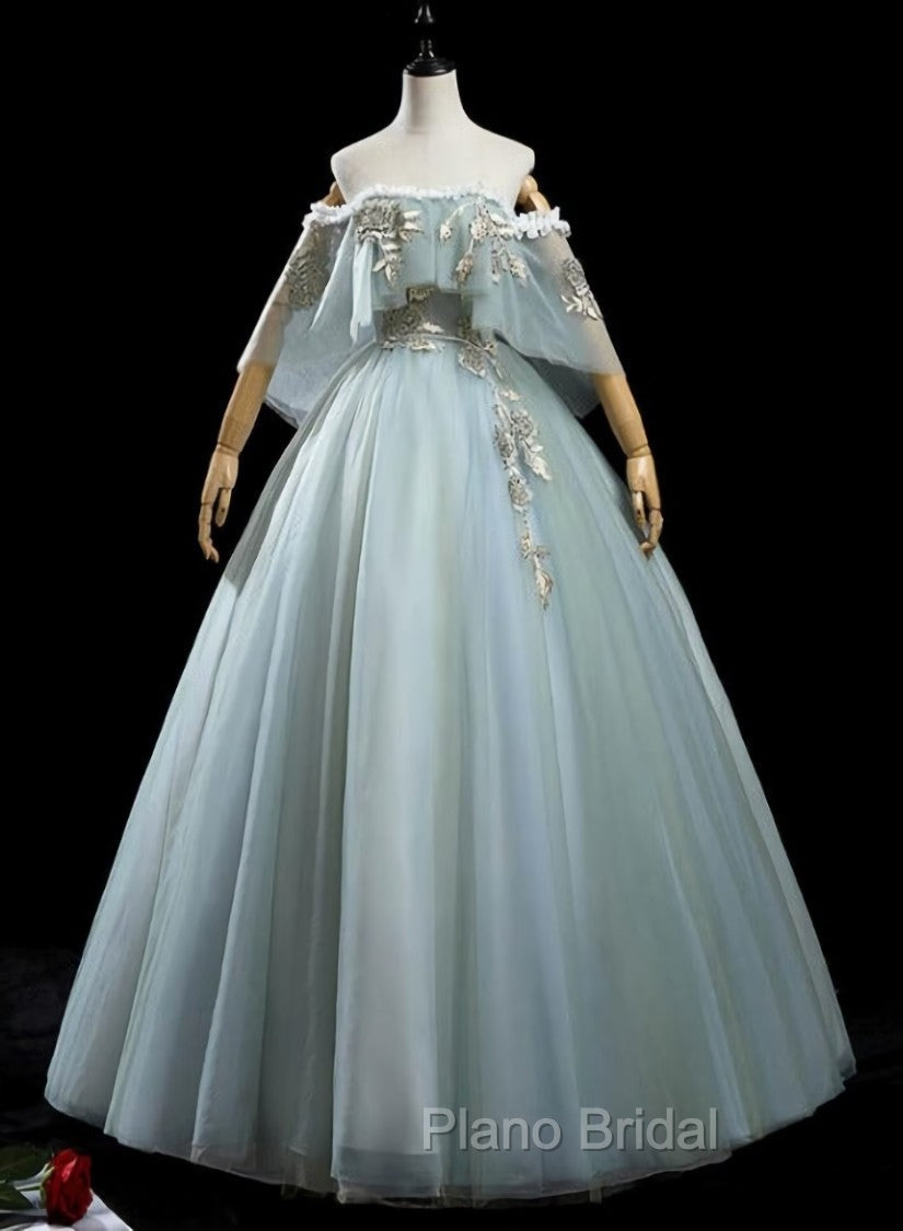 Charming Princess Light Green Tulle with Lace Flowers Formal Prom Dresses, Light Green Party Dresses Secondary image
