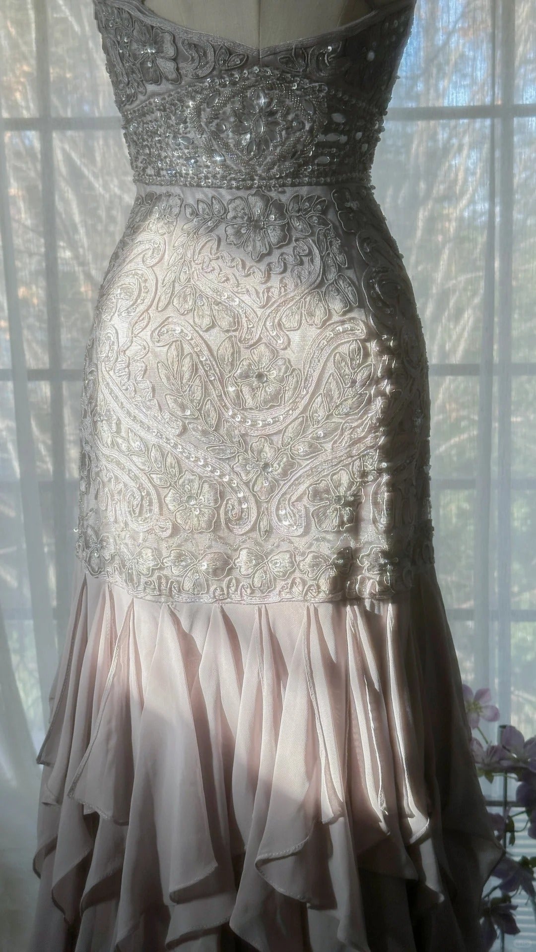 Charming Purple Beaded Short Front And Long Back Ruffled Chiffon Skirt Prom Dress