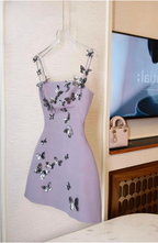 Charming Purple Butterfly Strap Satin 17Th Birthday Homecoming Dresses