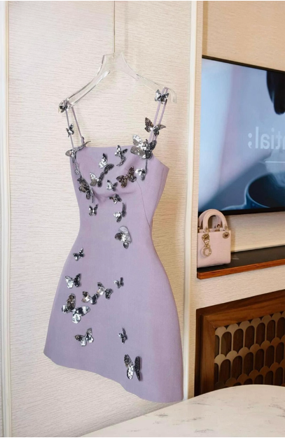 Charming Purple Butterfly Strap Satin 17Th Birthday Homecoming Dresses