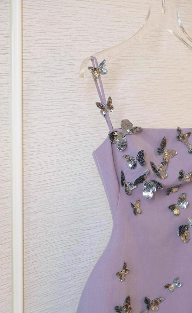 Charming Purple Butterfly Strap Satin 17Th Birthday Homecoming Dresses